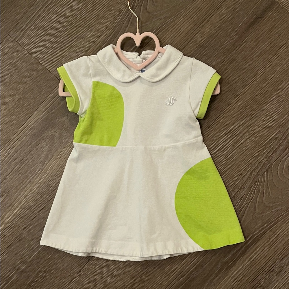 Jacadi White and Lime Green Short Sleeve Casual Dress